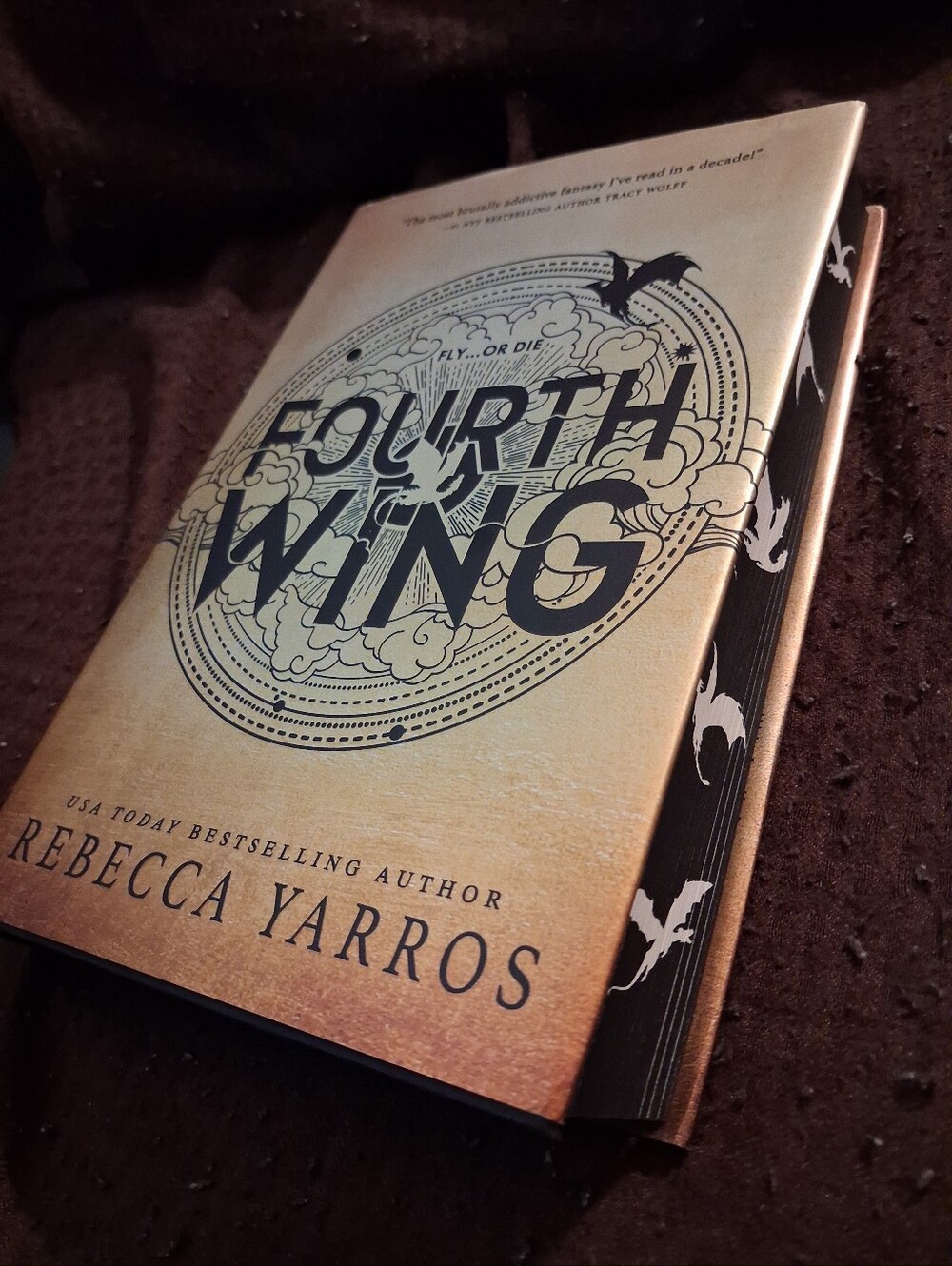 Fourth Wing hardcover sprayed dragon edge 1st edition Rebecca Yarros Red Tower.